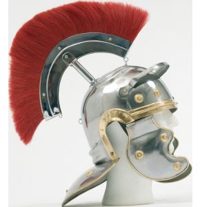 Römerhelm - Repro - Helm mit Haarbuschkamm - gold beschlagen - Stabil - Nr. MA4575