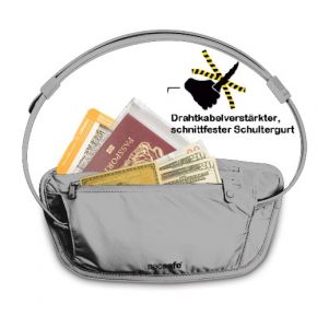 Pacsafe CoverSafe™ 100 Anti-Diebstahl Hüftbrieftasche- Grau - 27x14x0,8 cm - Nr. OU4455