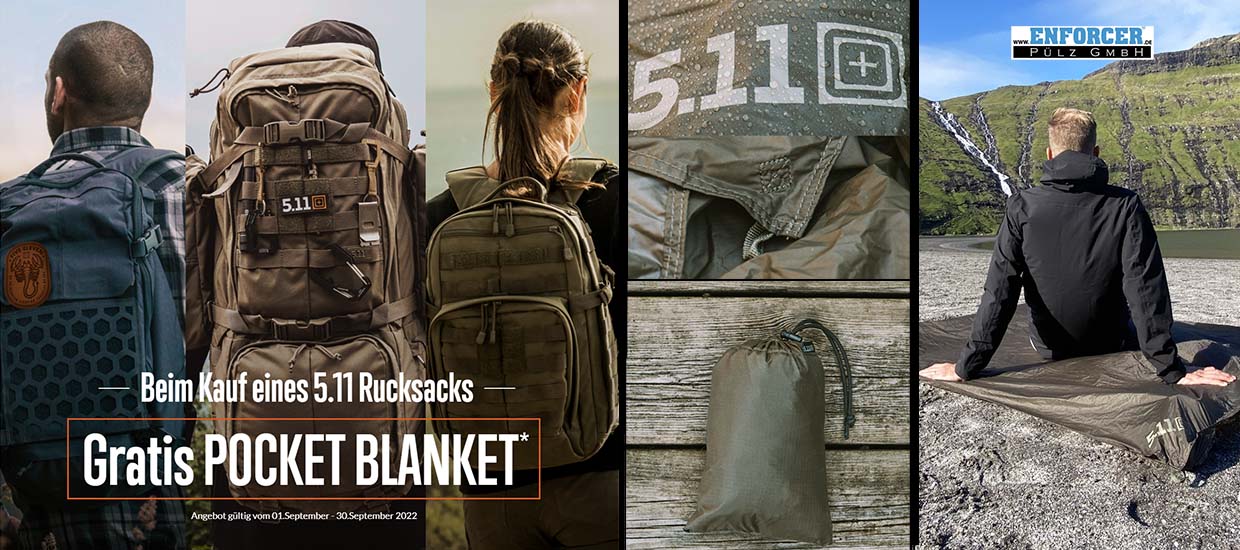 5.11 Aktion im September - Gratis Pocket Blanket zu jedem 5.11 Rucksack dazu